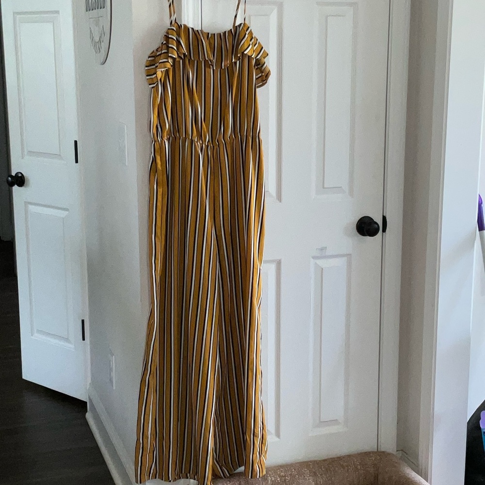 Ambiance Mustard and White Striped Wide-Leg Jumpsuit